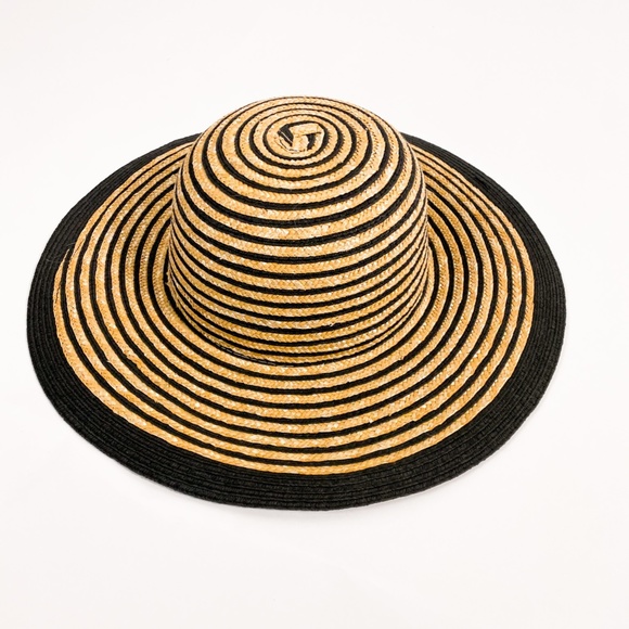 Straw Wide Brim Hat, Black and Tan - Picture 2 of 3